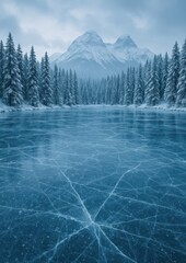 Serene icy landscape with mountains. © Rawpixel.com
