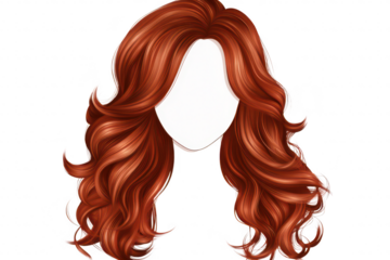 A illustration of flowing. wavy red hair styled elegantly. its rich color and texture against a plain background. ideal for beauty or fashion-related projects
