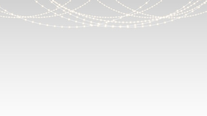 Garland hanging christmas festive bulbs and lights with ribbon decoration for holiday banner.
