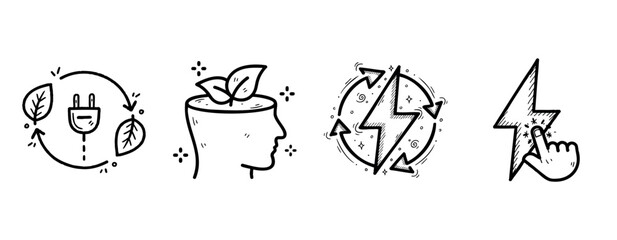 Eco-friendly concepts: renewable energy, sustainable thinking, and green technology icons