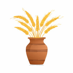 Clay vase with dry grass