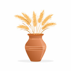 Clay vase with dry grass