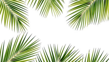 Obraz premium Tropical Foliage and Palm Leaves: Green Nature Background with Summery Botanical Illustration and Leaf Patterns for Relaxation and Seasonal Aesthetics