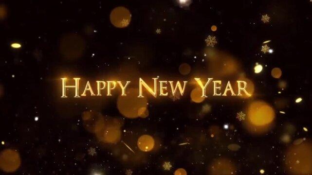 dark background happy new year with golden sparklers and fireworks, glittering light sign concept for a new year celebration 