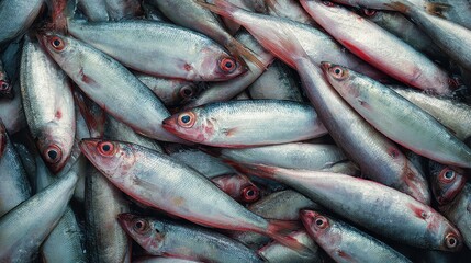 Obraz premium Abundant fresh salted fish Aerial perspective Seafood backdrop