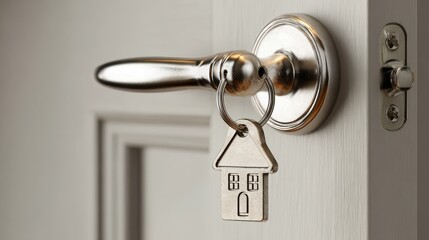new home door with house key and keychain