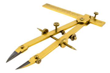 Vintage brass proportional divider for drafting and measurement on a transparent background