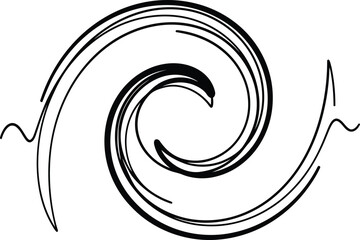Horizontal abstract black swirl vector illustration dynamic motion graphic element flowing wave spiral shape for technology or fluid design.