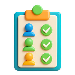 3d icon of clipboard with checkmarks and people icons