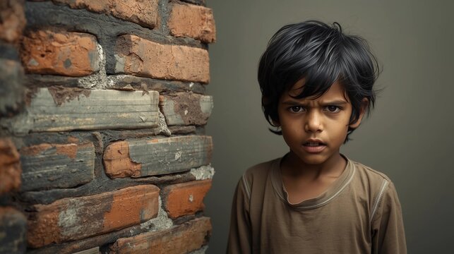 young man leaning against brick wall