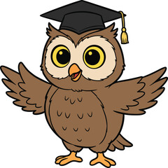 Fototapeta premium This vibrant coloring page showcases a charming brown owl adorned with a graduation cap, perfect for celebrating educational achievements. Ideal for children and adults alike, it serves as a delightfu