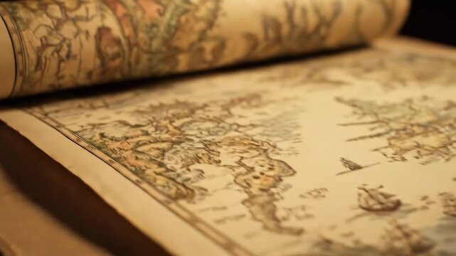 Rolled brown parchment paper creates a detailed antique texture background, conveying concepts of history, vintage documents, crafting, and old maps with its aged surface