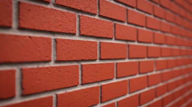 Red Brick Wall Texture - This video shows a close-up of a wall made of red bricks with gray mortar. The bricks create a repeating pattern that fades slightly into the distance.