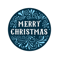 Merry Christmas round badge with decorative pattern