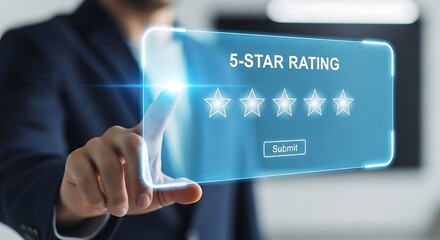 Person giving a 5-star rating on a digital interface.