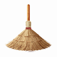 Wooden broom with straw bristles