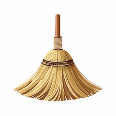 Wooden broom with straw bristles