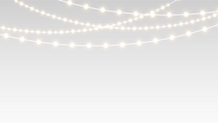 Garland festive glowing christmas bulbs and ribbons shining on decoration border.
