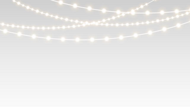 Garland festive glowing christmas bulbs and ribbons shining on decoration border.
