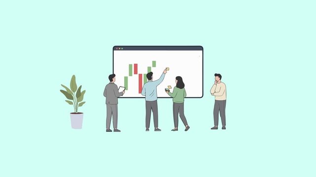 Business Team Analyzing Stock Market Chart with Sticky Notes for Brainstorming