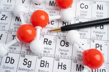 Molecules chemical on a periodic table background.