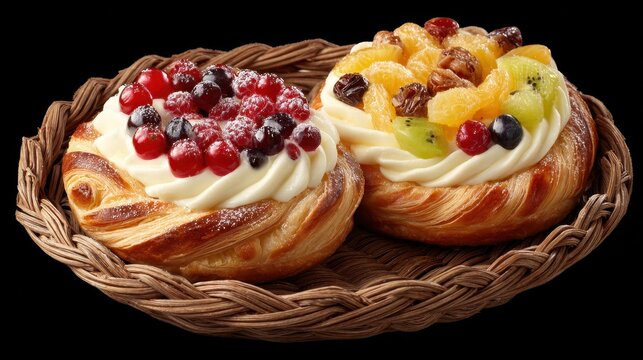 Basket with Fruit Cream Cheese and Mixed Fruit Danishes