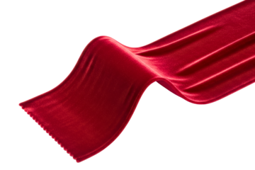 Flowing piece of luxurious red velvet fabric with a wavy texture on a transparent background