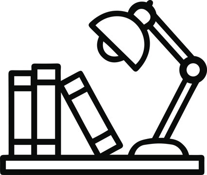 Desk Lamp and Stack of Books Icon for Study and Education