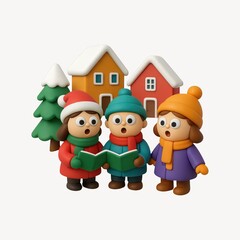 Fototapeta premium Festive claymation carolers sing joyfully.
