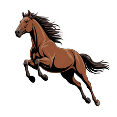 Fototapeta premium A powerful brown horse in mid-gallop is depicted isolated on a transparent background for use in equestrian marketing materials.