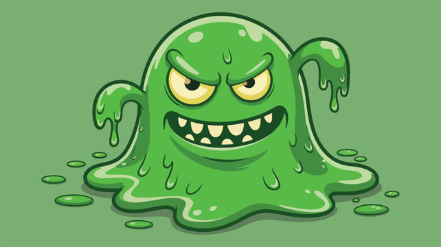 Angry green slime monster vector art, menacing gooey creature illustration on green background