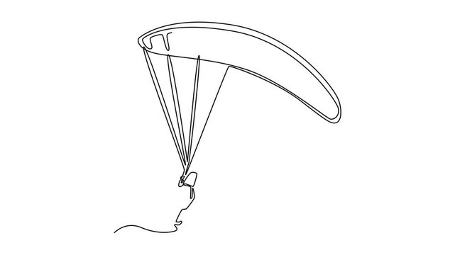Paraglider taking off from a mountain. Travel experience concept. Single line draw design. Full length animation illustration. High quality 4k footage