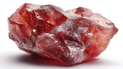 Fototapeta premium Detailed view of red gypsum mineral on a white background
