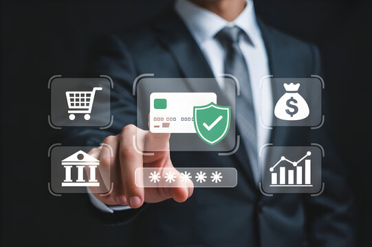 Digital Finance Illustration with Secure Credit Card and Virtual Security Interface