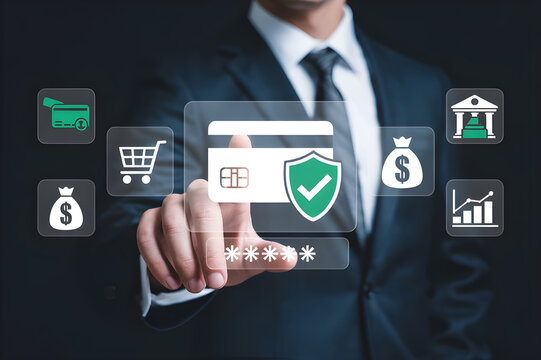 Digital Finance Illustration with Secure Credit Card and Virtual Security Interface