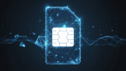 Digital SIM Card Technology Innovation and Connectivity Illustration with Blue Network Design on Dark Background