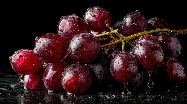 Fresh grapes with dew on a dark backdrop Natural fruit still life in a bowl - Powered by Adobe