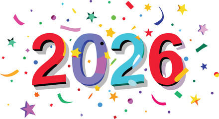 Fototapeta premium Colorful 2026 new year celebration with confetti