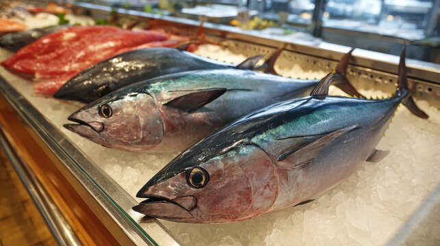Fresh tuna showcased in a grocery store