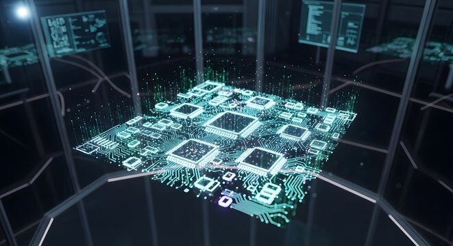 Futuristic circuit board technology background for ai and computer science applications design digital art