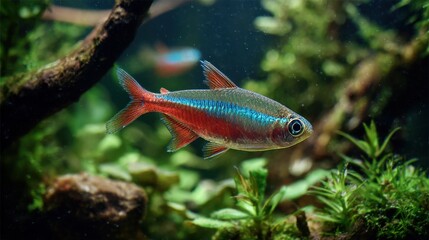 Freshwater fish cardinal tetra Cheirodon axelrodi