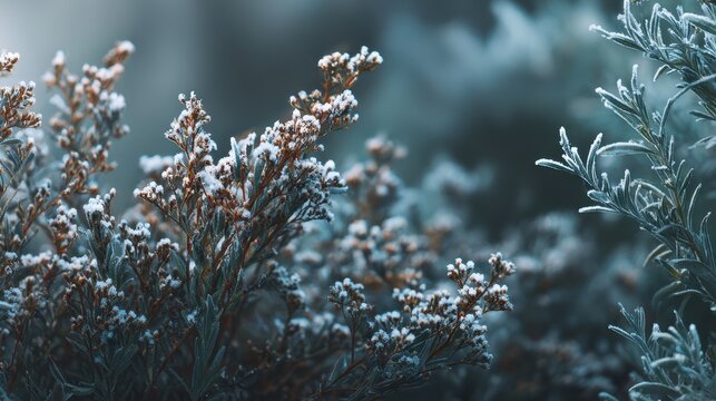 Frosted vegetation winter atmosphere natural backdrop