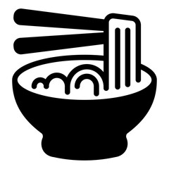 Noodles dish with chopsticks solid icon, japanese food concept. Vector graphics. Plate of noodles, vermicelli, spaghetti sign on white background, style icon mobile or web design.