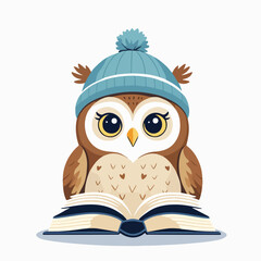 Winter Owl Reading a Book