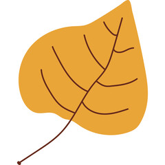 Autumn Yellow Leaf With Brown Veins and Stem on Transparent Background