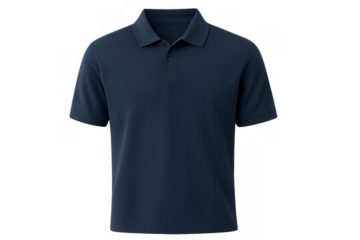 Dark blue male polo shirt, a common choice for casual wear and uniforms. Blank short sleeve top for design mockup on transparent background