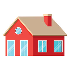 Red House Home Illustration Architectural Style Design Graphic Simple Exterior Colorful Residence Property Building