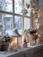 cozy winter window decorated