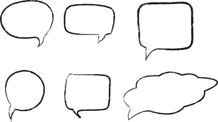 Obraz premium Hand drawn speech bubble doodle set, chat message frames in black brush strokes, conversation icons.