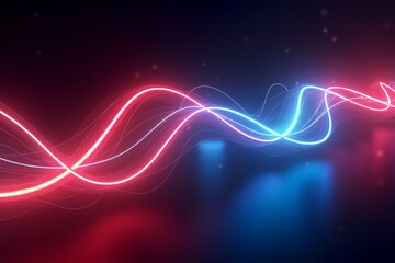 Neon red and blue waves flow dynamically against a dark gradient, creating vibrant, futuristic motion.